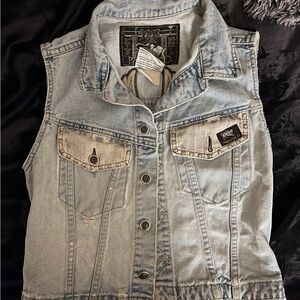 Parasuco Light Blue Denim Vest with Stud Accents